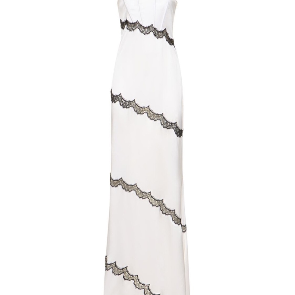 ALESSANDRA RICH - Silk Satin Long Evening Dress W/ Lace